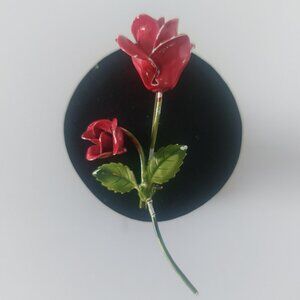 Red Rose Long Stem Brooch Pin Artisan Handcrafted Metal Wire 3 Inches EUC